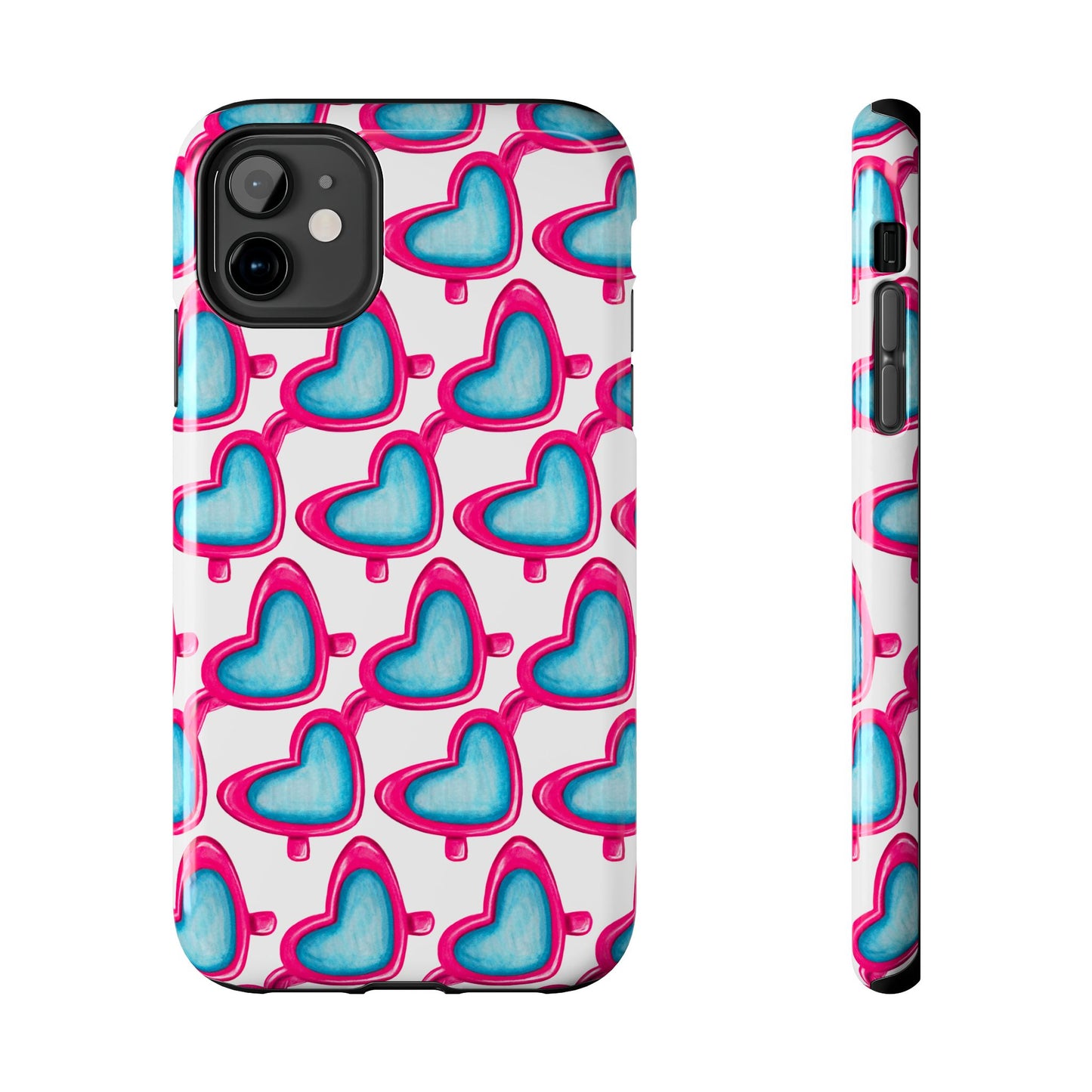Pink Heart Shaped Sunglasses Watercolor Illustrated Tough Phone Case | Various Models iPhone 11
