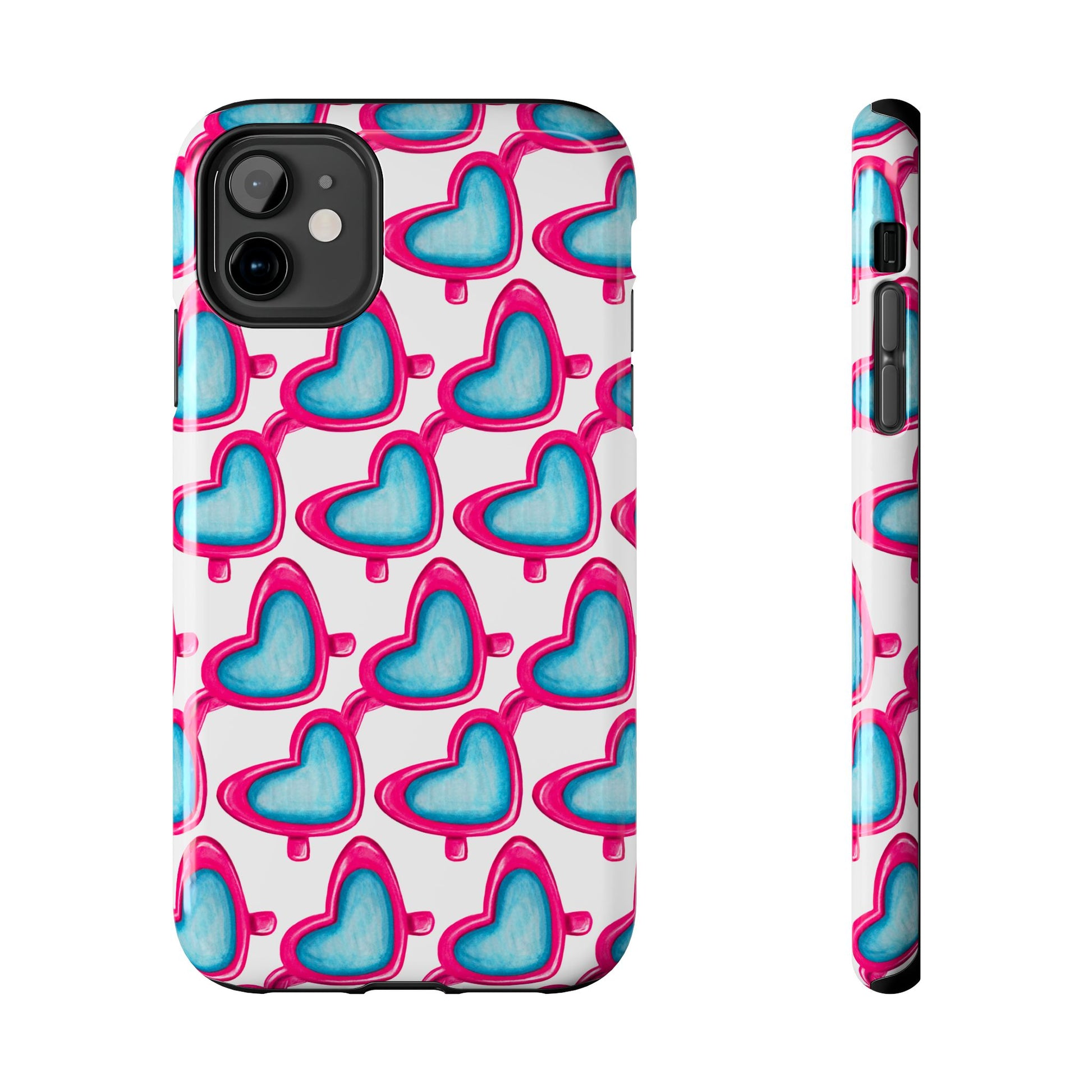 Pink Heart Shaped Sunglasses Watercolor Illustrated Tough Phone Case | Various Models iPhone 11