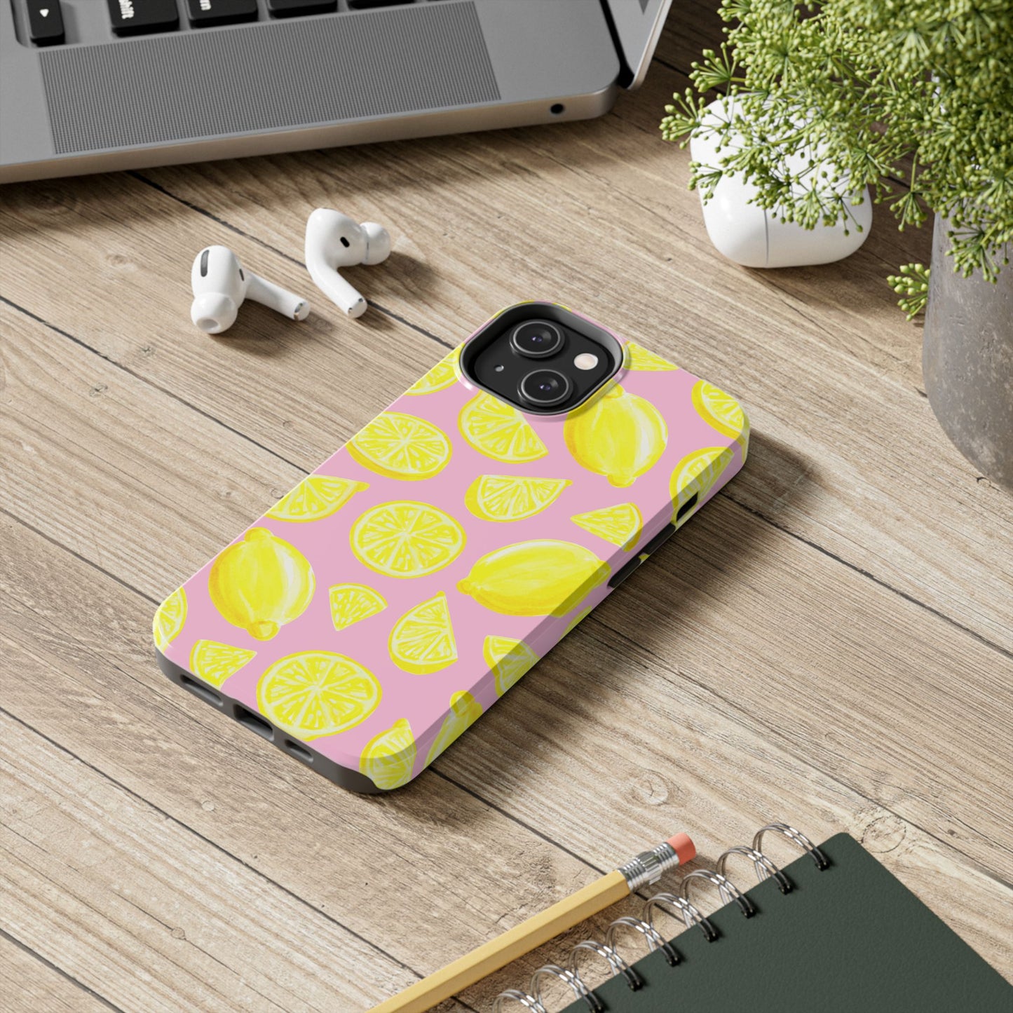 Bright Yellow Lemons Watercolor Illustrated Tossed Pattern Light Pink Tough Phone Case | Various Models