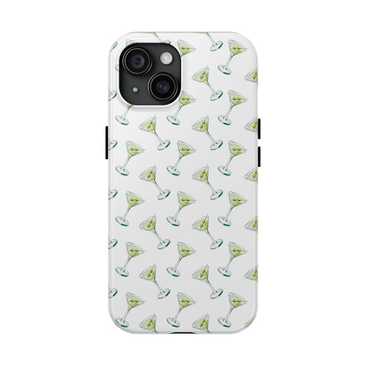 Martini Watercolor Illustrated Tossed Pattern Tough Phone Case | Various Models Available iPhone 15