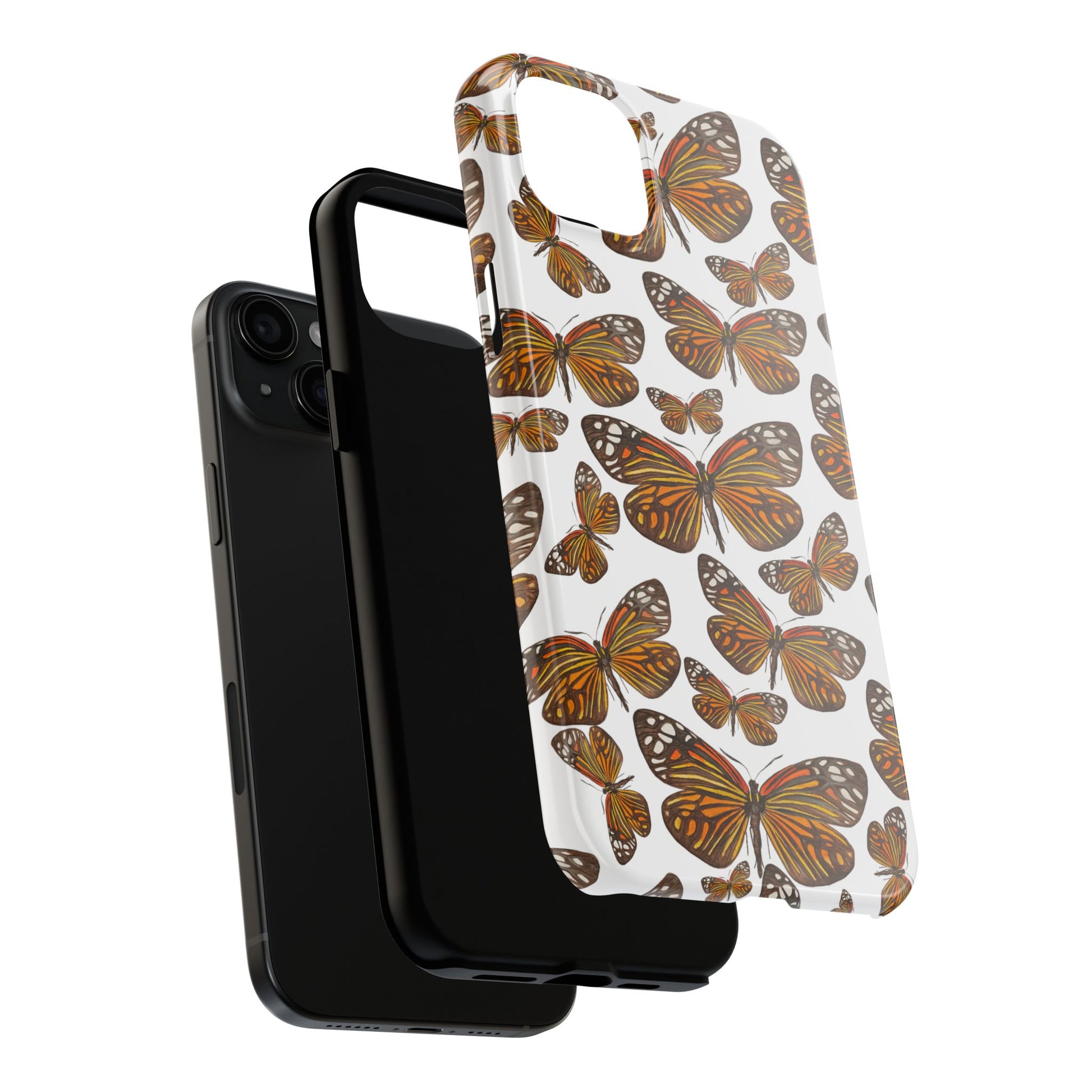 Black & Orange Butterfly Watercolor Illustrated Tossed Pattern Tough Phone Case | Various Models