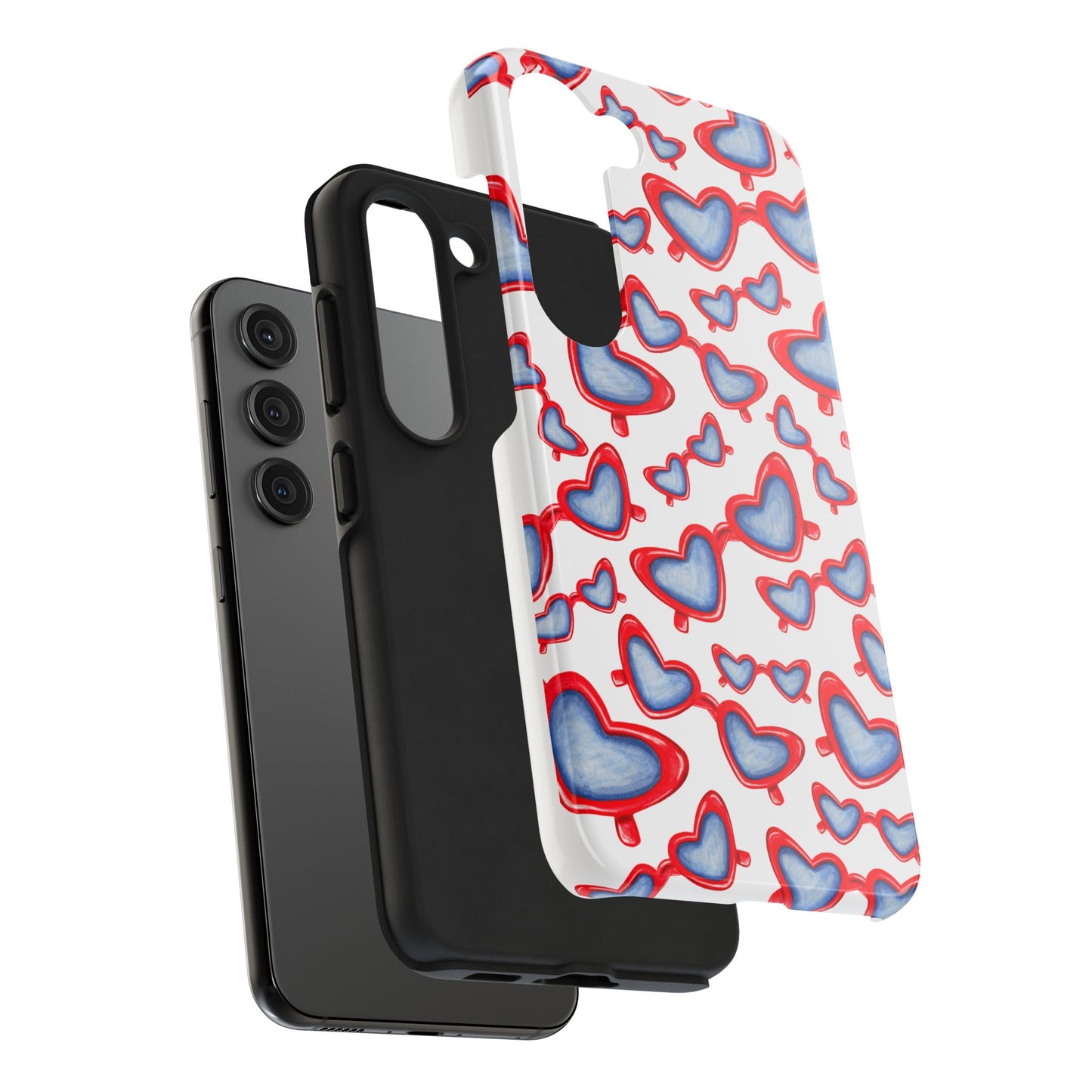 Red, White, & Blue Heart Shaped Watercolor Sunglasses Tossed Pattern Tough Phone Cases