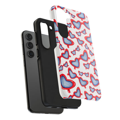 Red, White, & Blue Heart Shaped Watercolor Sunglasses Tossed Pattern Tough Phone Cases