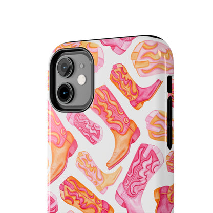 Tossed Hot Pink & Orange Cowboy Boots Tough Phone Cases | Various Models Available
