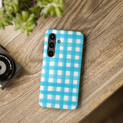 Turquoise Gingham Watercolor Illustrated Tough Phone Case | Various Models Available