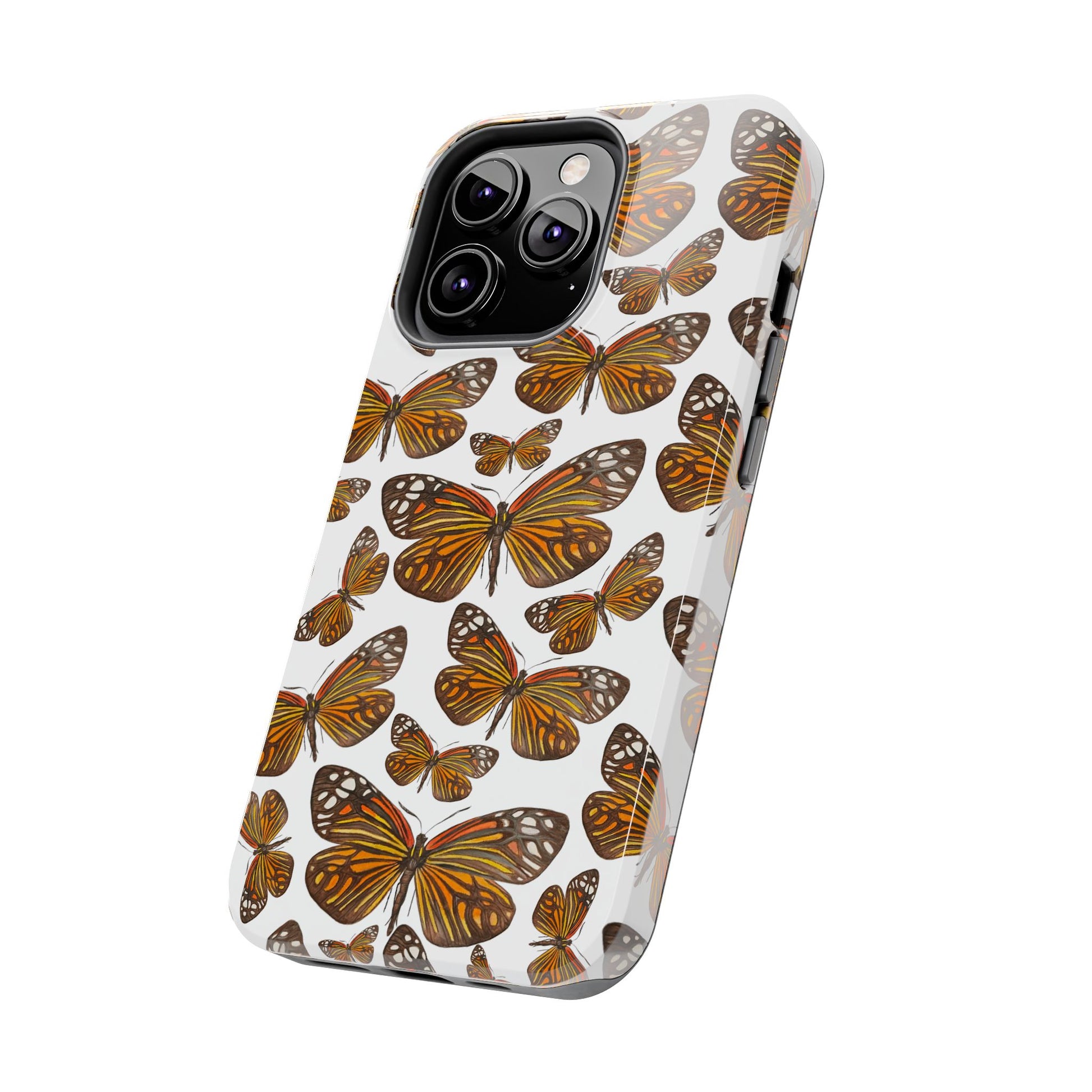 Black & Orange Butterfly Watercolor Illustrated Tossed Pattern Tough Phone Case | Various Models