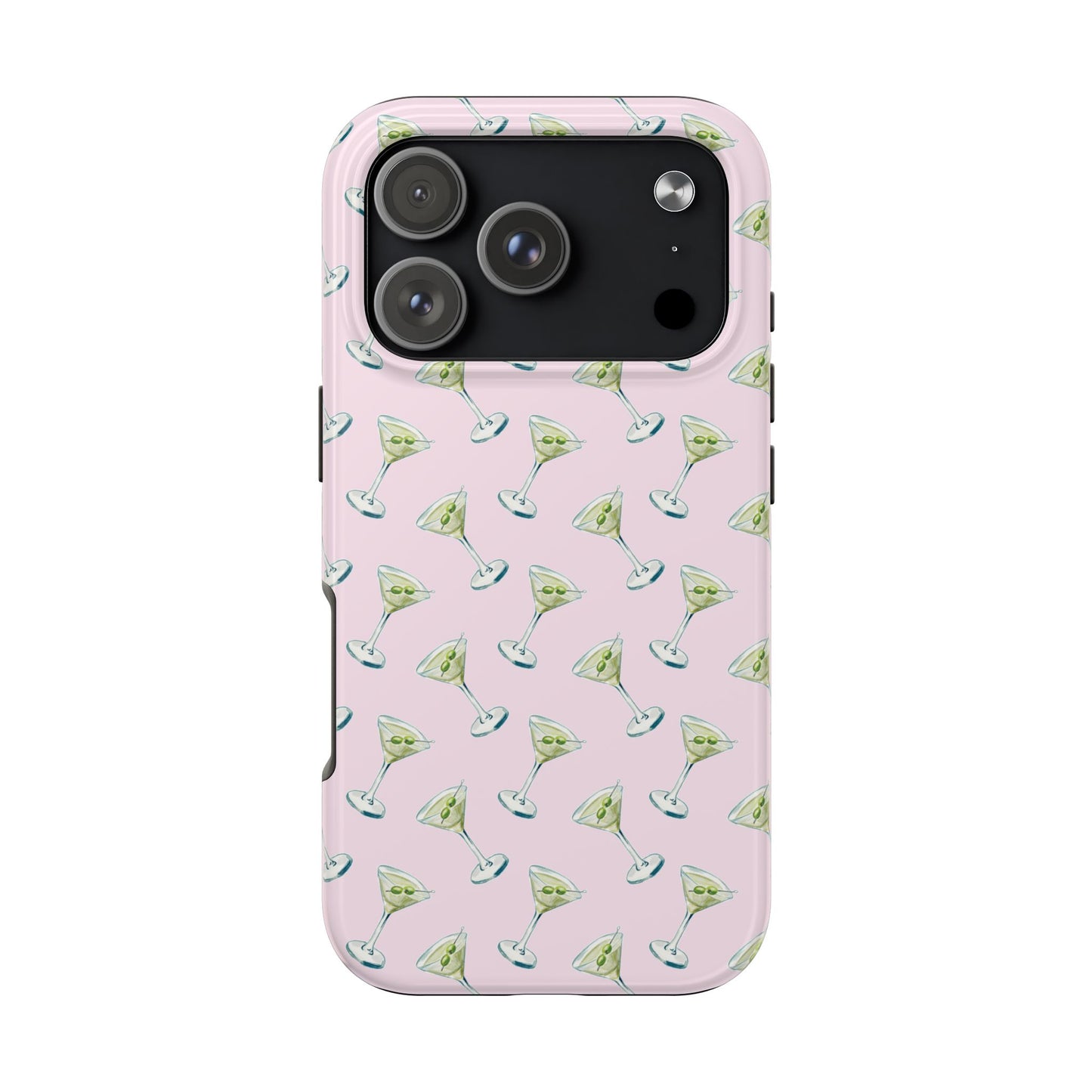 Light Pink Mini Martini Watercolor Illustrated Tossed Pattern Tough Phone Case | Various Models Available iPhone 17 Pro