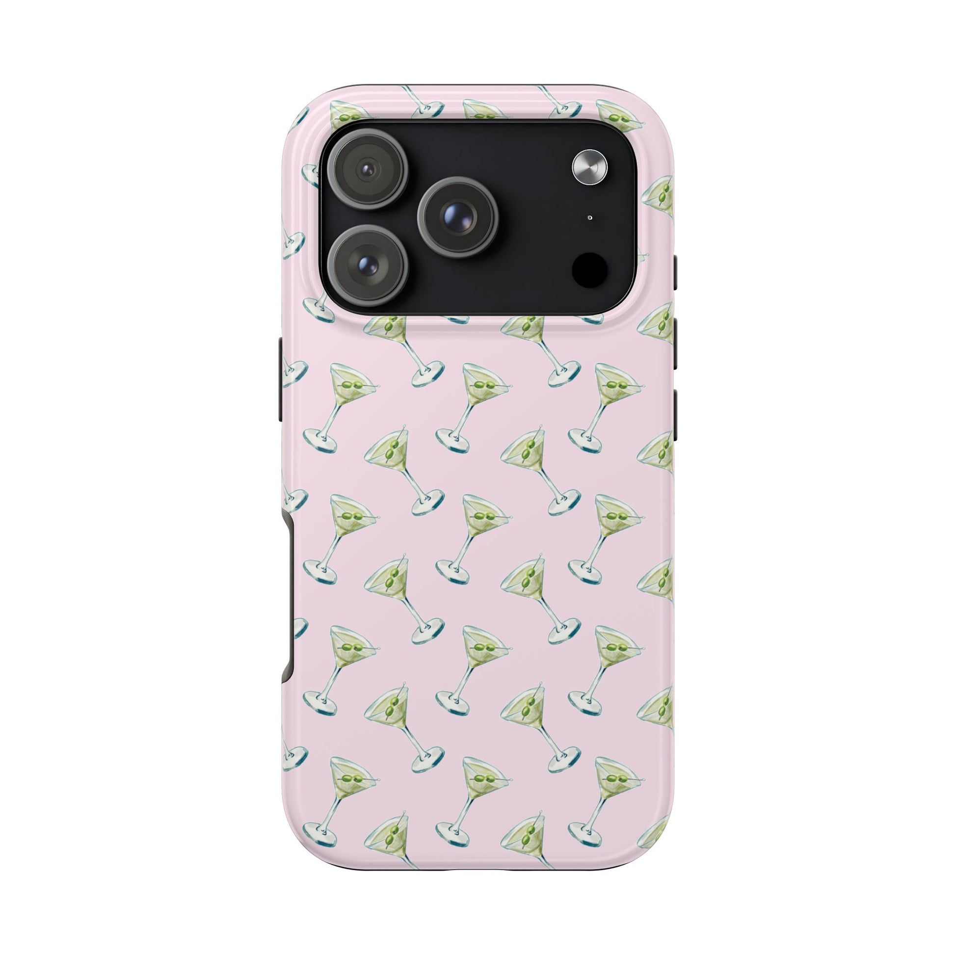 Light Pink Mini Martini Watercolor Illustrated Tossed Pattern Tough Phone Case | Various Models Available iPhone 17 Pro