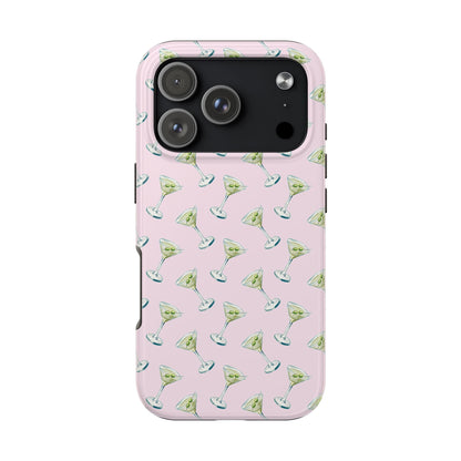 Light Pink Mini Martini Watercolor Illustrated Tossed Pattern Tough Phone Case | Various Models Available iPhone 17 Pro