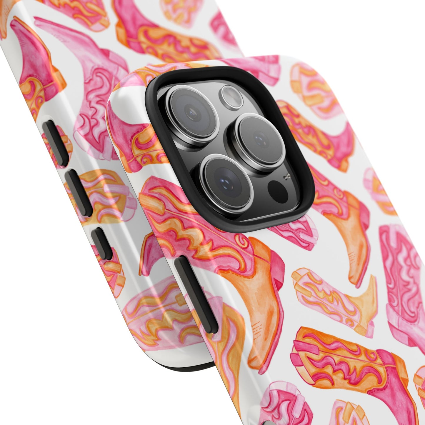 Tossed Hot Pink & Orange Cowboy Boots Tough Phone Cases | Various Models Available