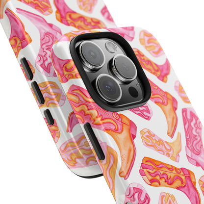 Tossed Hot Pink & Orange Cowboy Boots Tough Phone Cases | Various Models Available