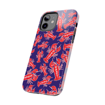 Red Lobster Watercolor Illustrated Tossed Pattern Navy Coastal Nautical Tough Phone Case | Various Models