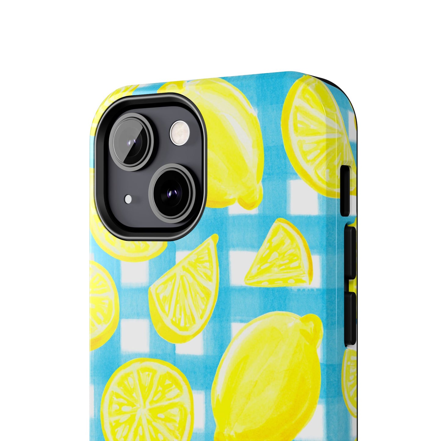 Yellow Lemons & Turquoise Gingham Watercolor Illustrated Tough Phone Case | Various Models Available