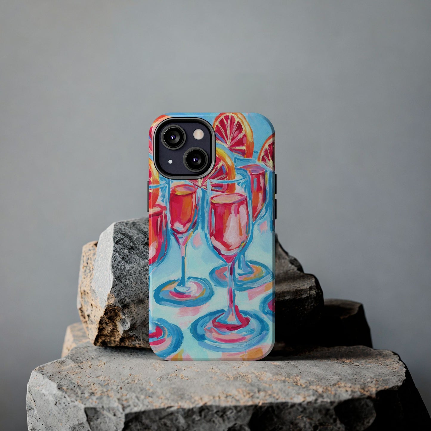 Pink Blood Orange Mimosas Blue Champagne Flute Acrylic Tough Phone Case | Various Models Available