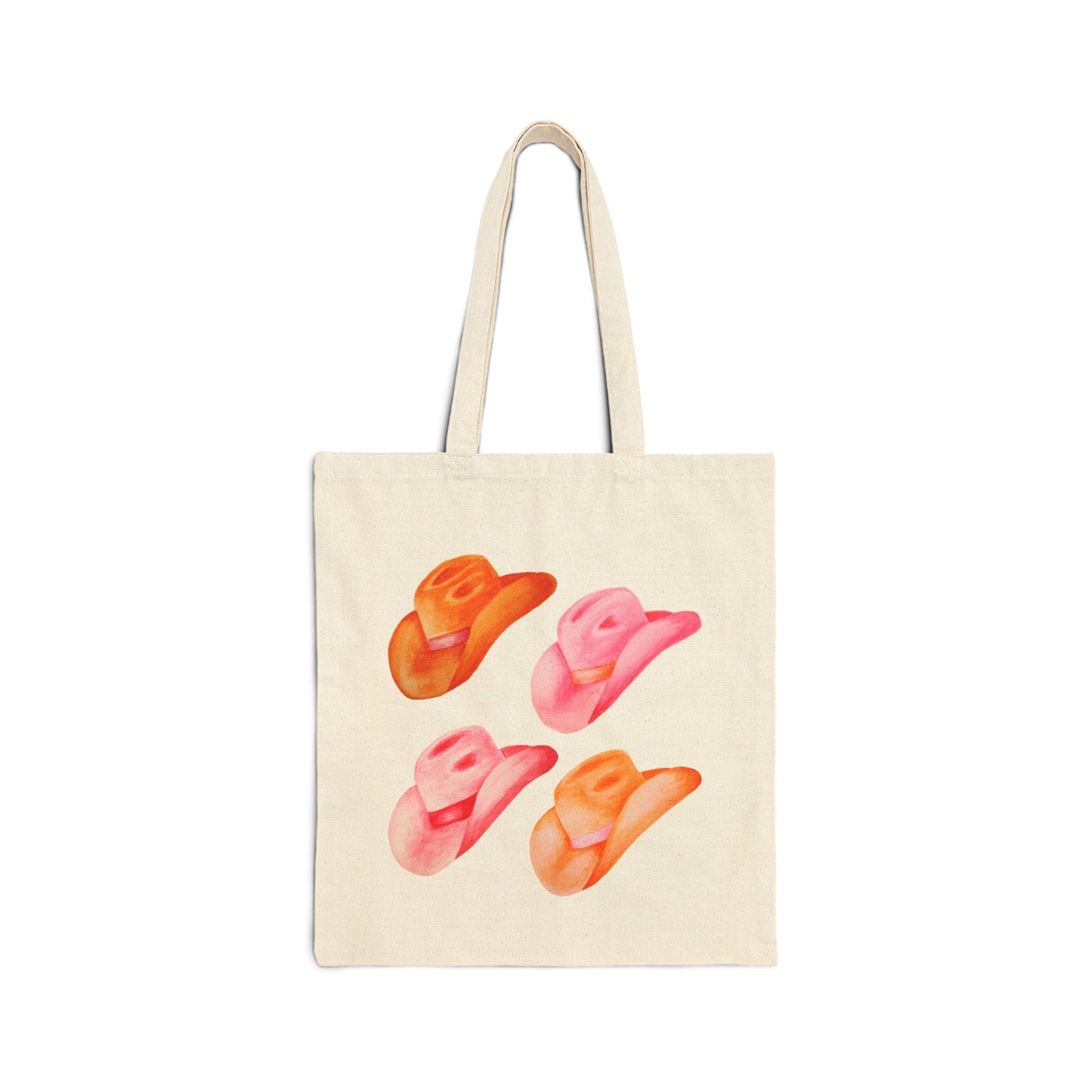 Canvas Tote | Hot Pink and Orange Cowboy Hats Watercolor Illustrated Farmer Market Canvas Tote Bag | Western Preppy Gift | Coastal Cowgirl