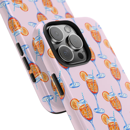 Orange & Blue Aperol Spritz Watercolor Patterned Blush Pink Tough Phone Case | Various Models
