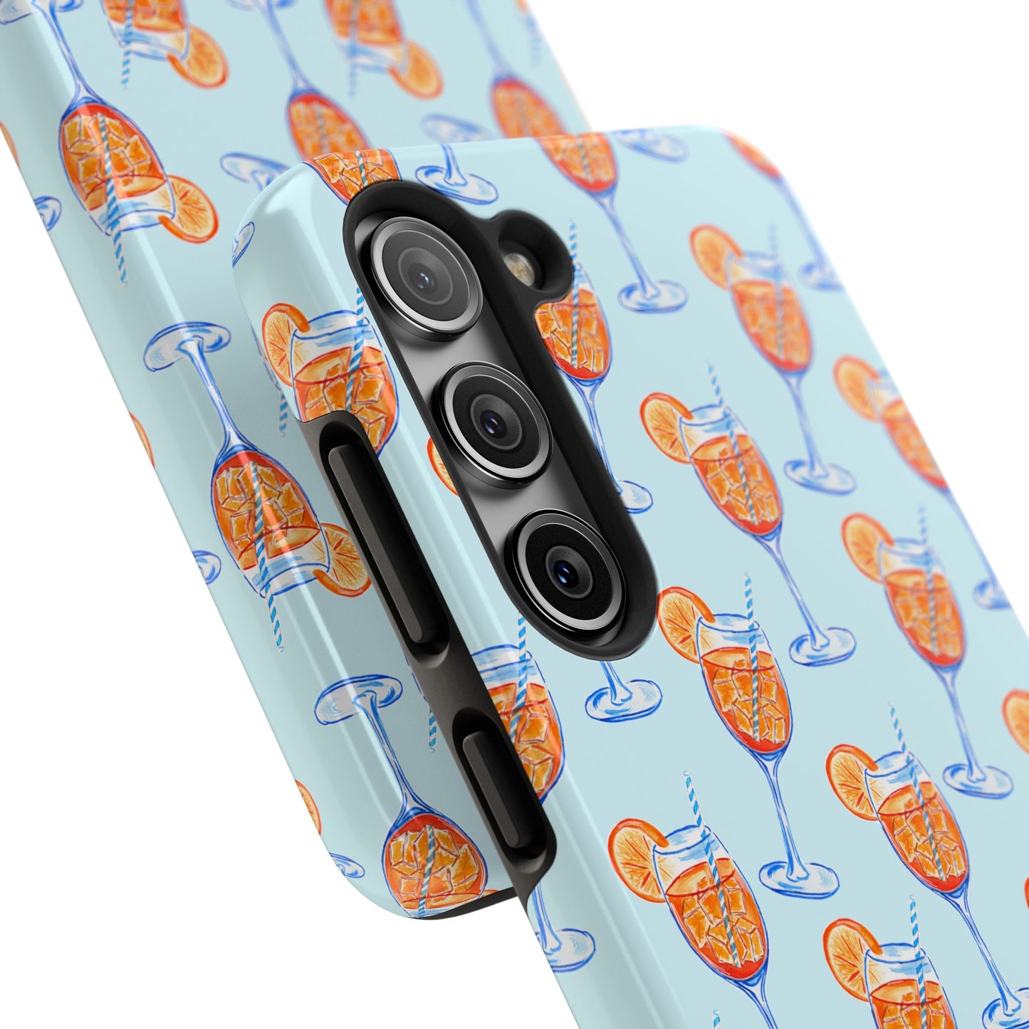 Orange & Blue Aperol Spritz Watercolor Pattern Turquoise Phone Case | Various Models