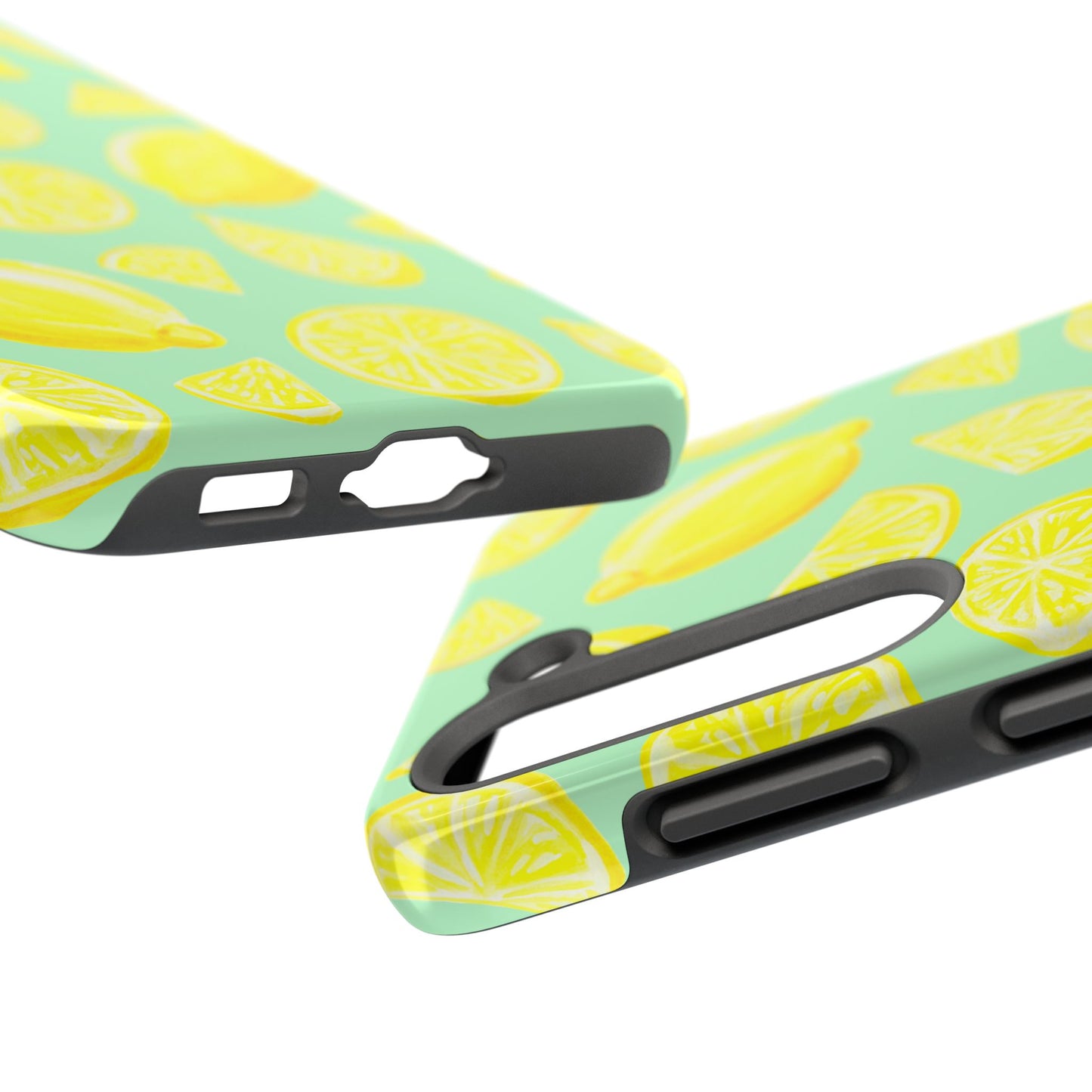 Bright Yellow Lemons Watercolor Illustrated Tossed Pattern Mint Green Tough Phone Case | Various Models