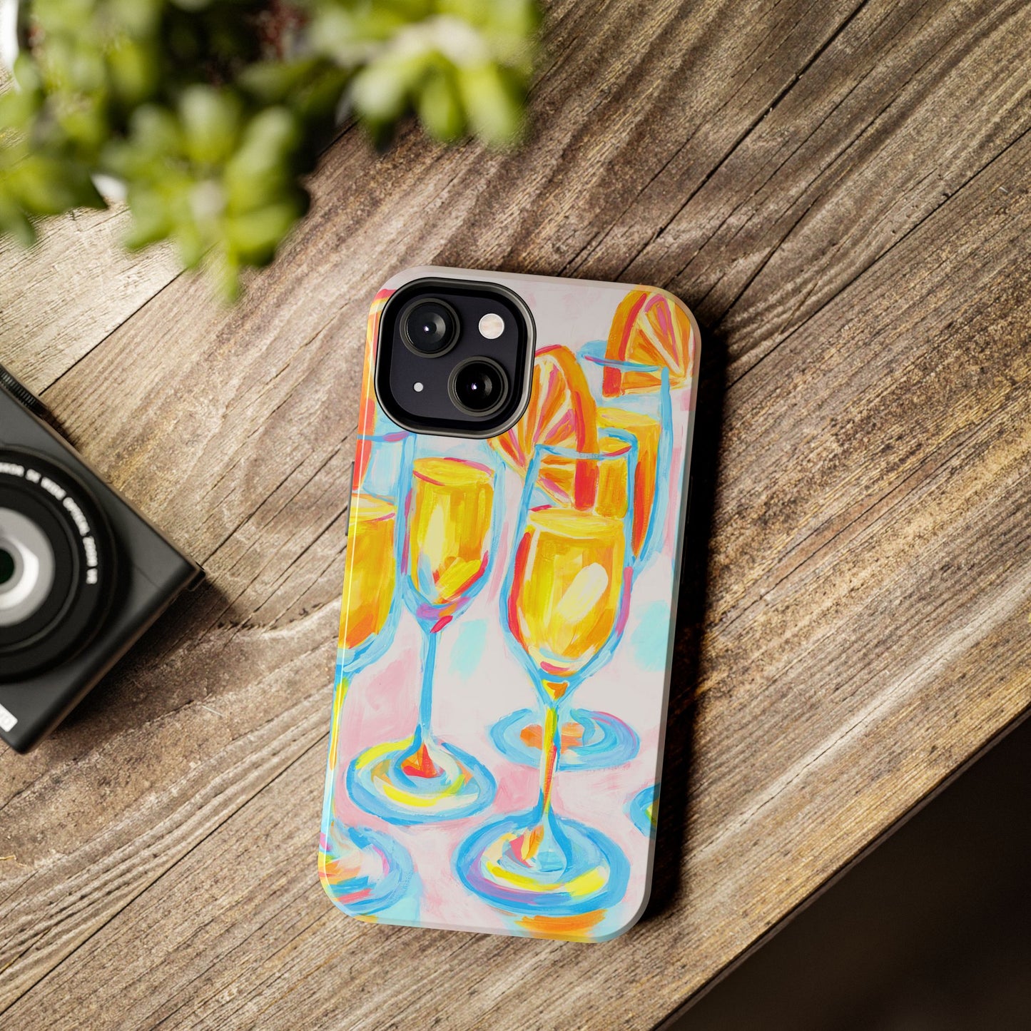Pink Orange Mimosas Blue Champagne Flutes Abstract Acrylic Tough Phone Case | Various Models