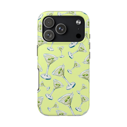 Watercolor Blue and Green Martinis Tossed Illustrated Pattern Yellow Tough Phone Case | Various Models