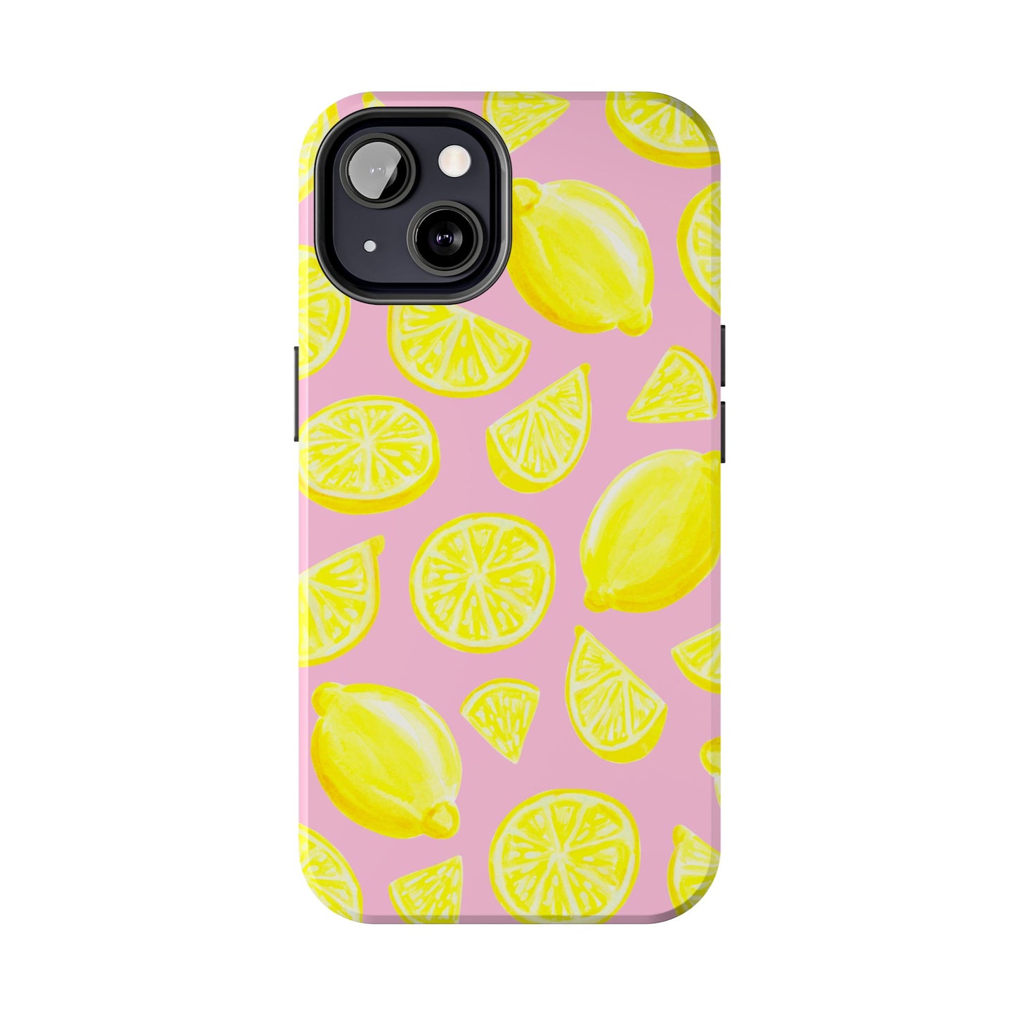 Bright Yellow Lemons Watercolor Illustrated Tossed Pattern Light Pink Tough Phone Case | Various Models