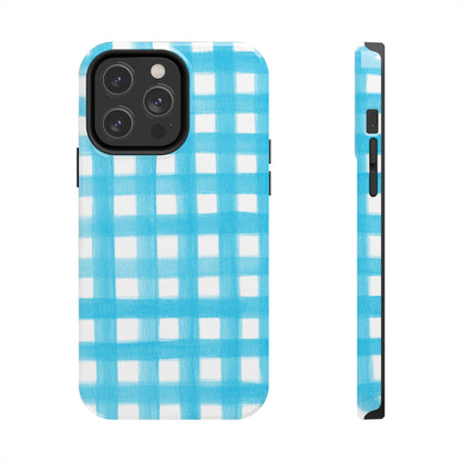 Turquoise Gingham Watercolor Illustrated Tough Phone Case | Various Models Available
