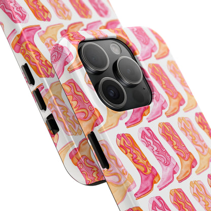 Rows of Hot Pink & Orange Cowboy Boots Tough Phone Cases | Various Models Available