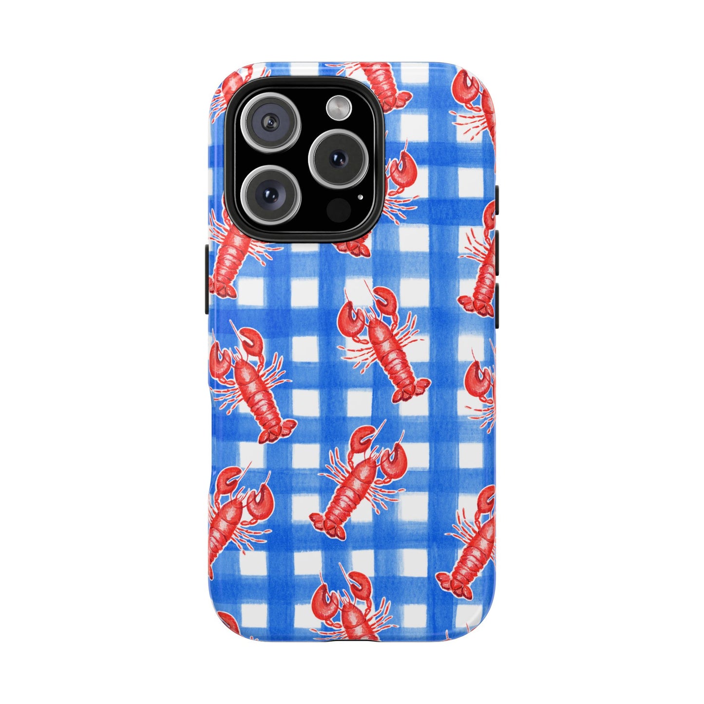 Blue Gingham Red Lobster Watercolor Patterned Phone Case | Various Models