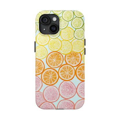 Ombré Citrus Grapefruit, Oranges, Lemons, & Limes Watercolor Illustrated Light Blue Tough Phone Case | Various Models Available