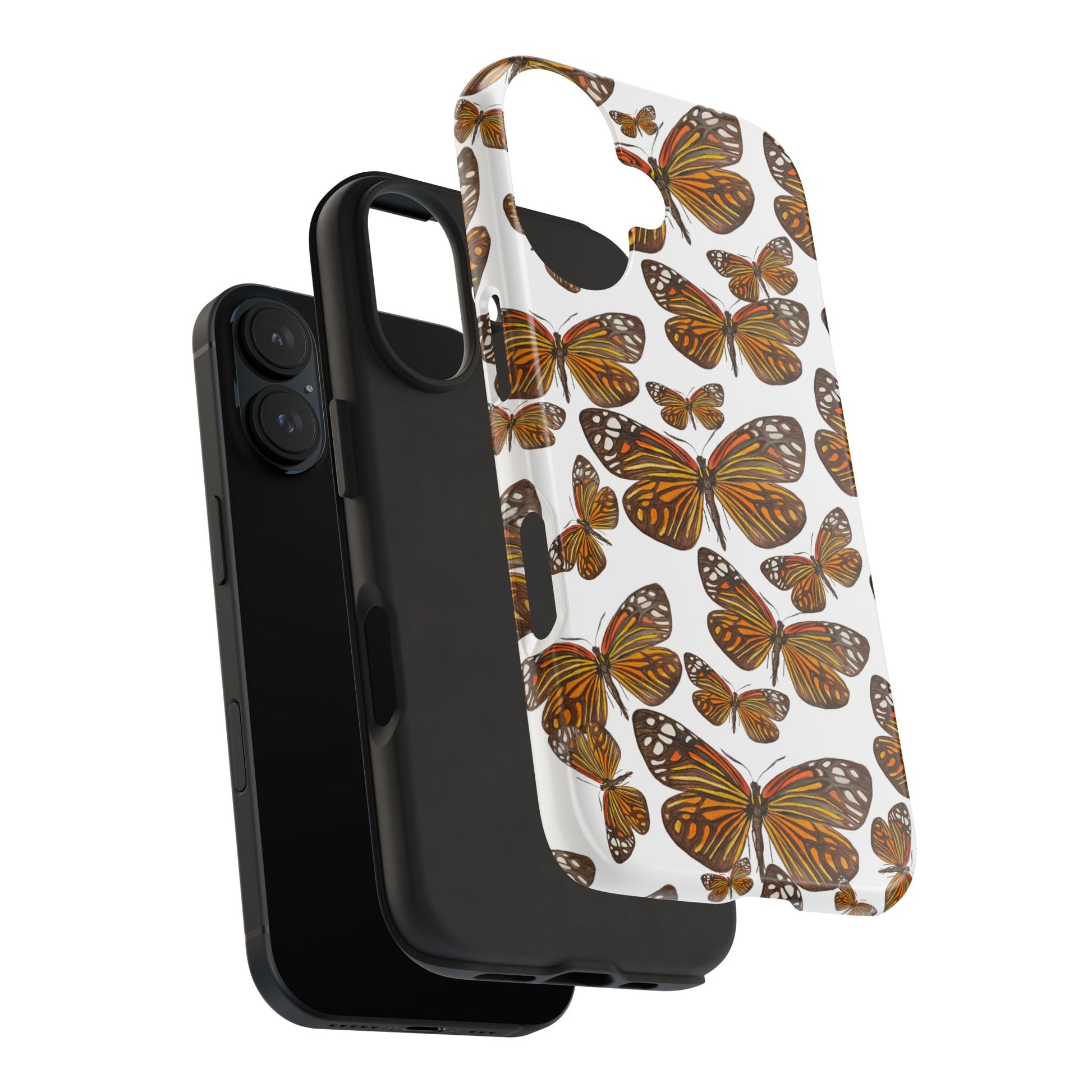 Black & Orange Butterfly Watercolor Illustrated Tossed Pattern Tough Phone Case | Various Models
