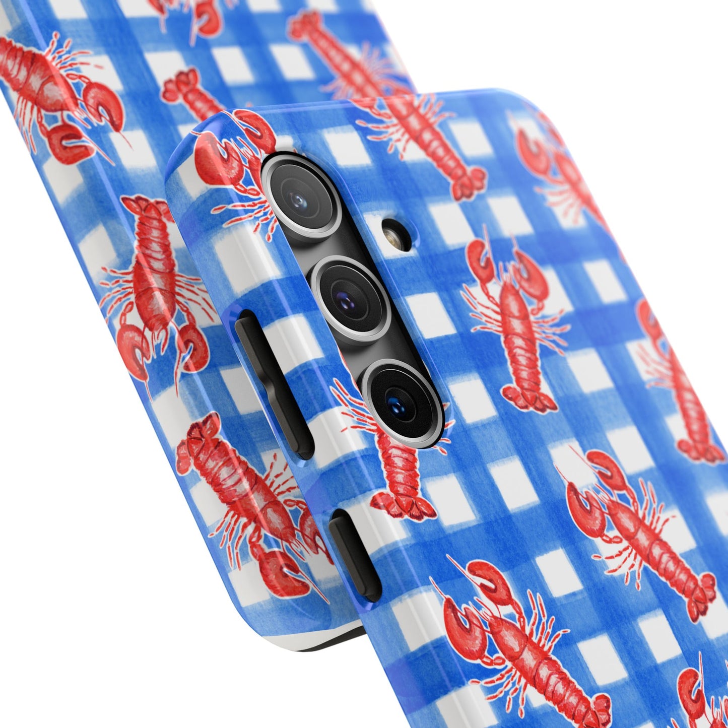 Blue Gingham Red Lobster Watercolor Patterned Phone Case | Various Models