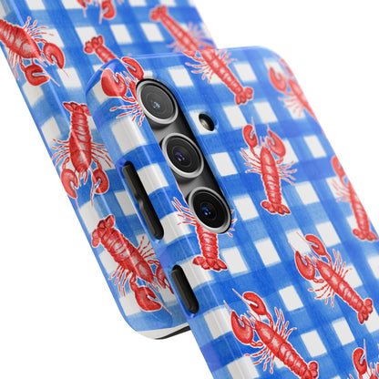 Blue Gingham Red Lobster Watercolor Patterned Phone Case | Various Models