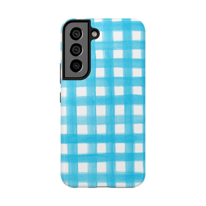 Turquoise Gingham Watercolor Illustrated Tough Phone Case | Various Models Available