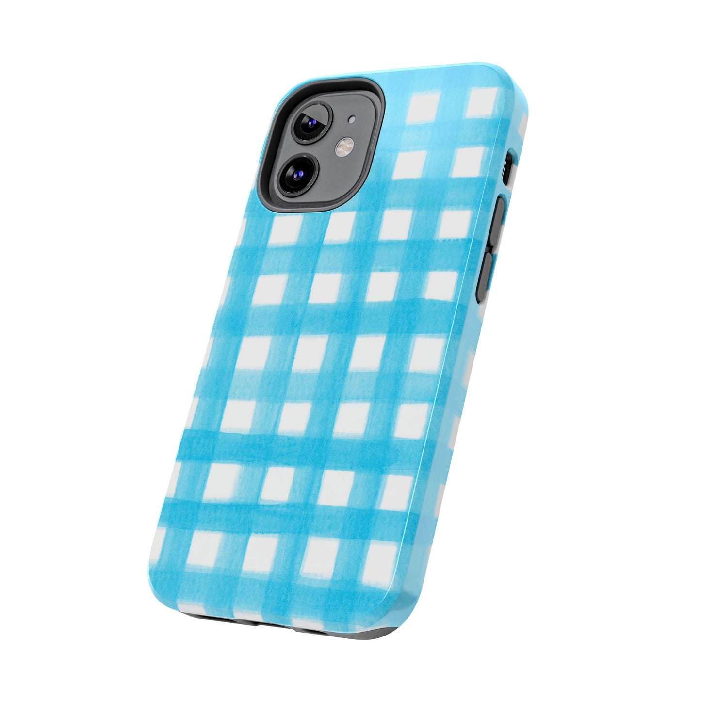 Turquoise Gingham Watercolor Illustrated Tough Phone Case | Various Models Available