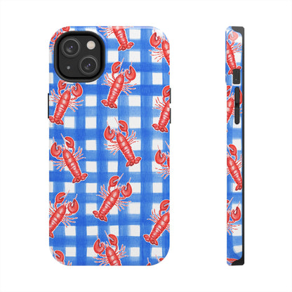 Blue Gingham Red Lobster Watercolor Patterned Phone Case | Various Models