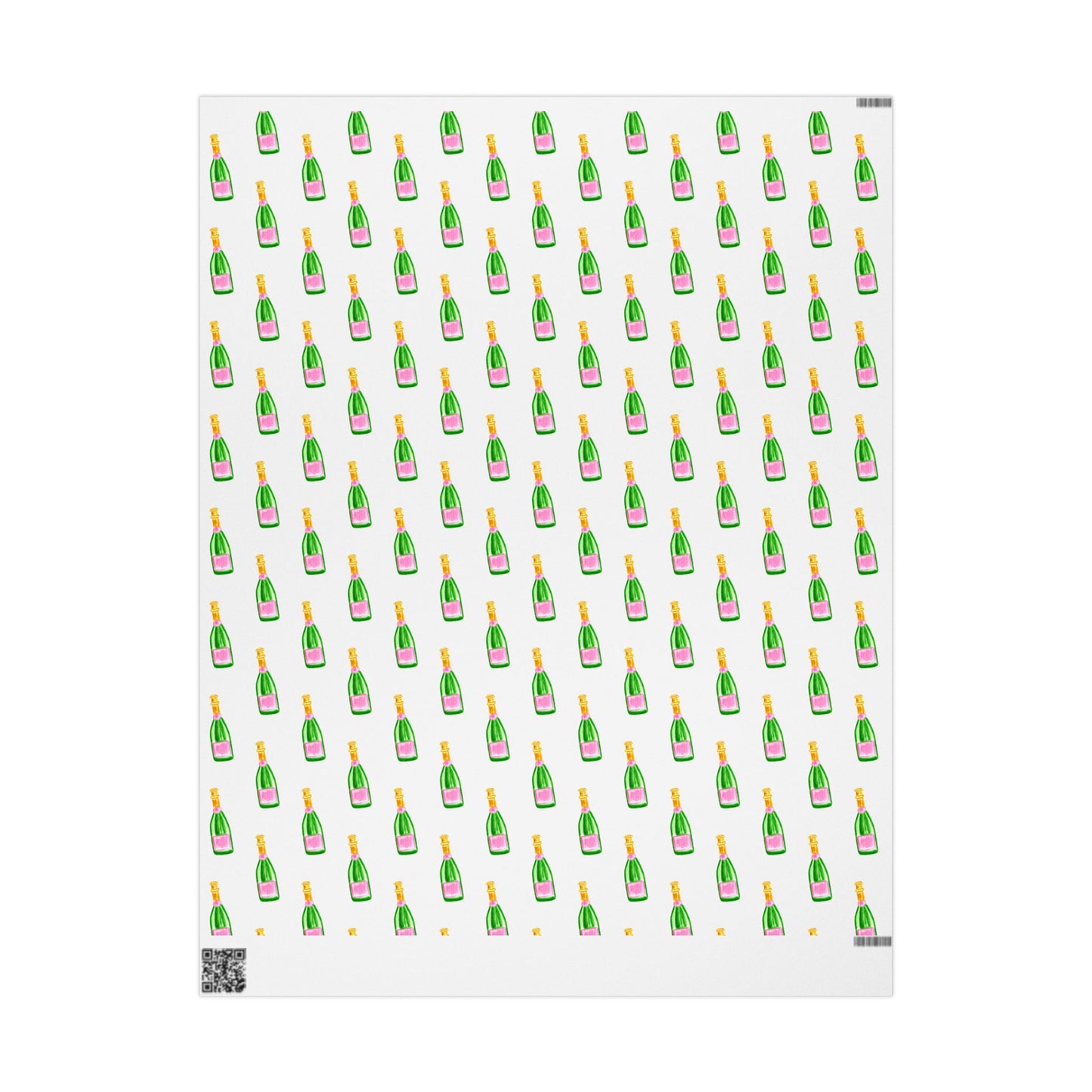 Gift Wrap | White Watercolor Pink & Green Champagne Bottles Pattern | Matte or Glossy 30" x 36" Matte
