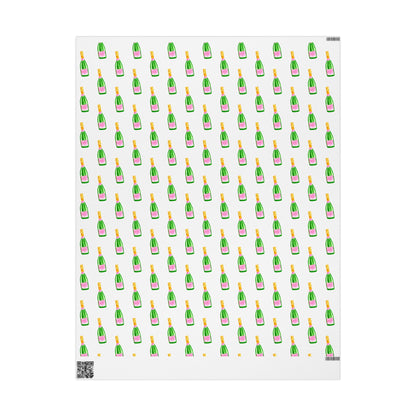 Gift Wrap | White Watercolor Pink & Green Champagne Bottles Pattern | Matte or Glossy 30" x 36" Matte