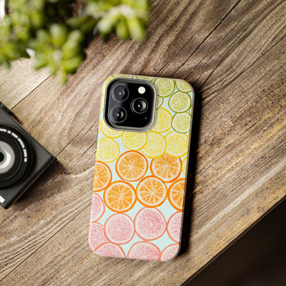 Ombré Citrus Grapefruit, Oranges, Lemons, & Limes Watercolor Illustrated Light Blue Tough Phone Case | Various Models Available