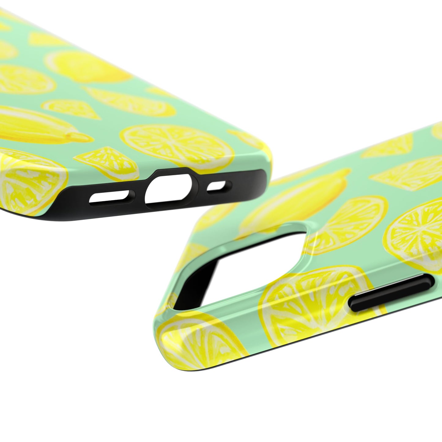 Bright Yellow Lemons Watercolor Illustrated Tossed Pattern Mint Green Tough Phone Case | Various Models