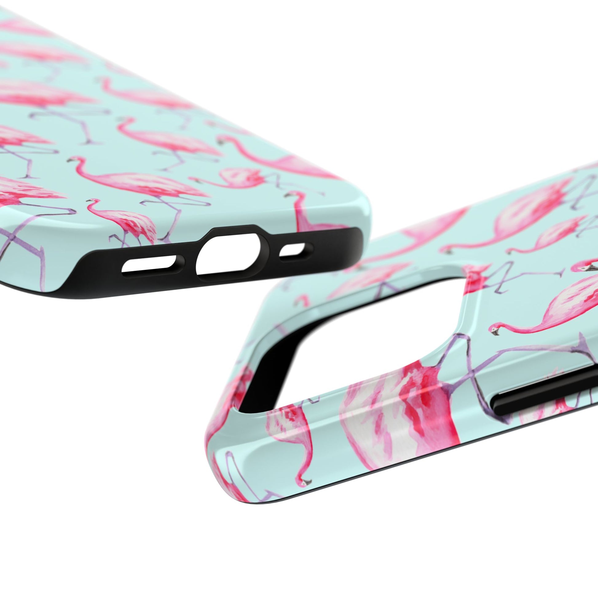 Pink Flamingos Watercolor Illustrated Tossed Pattern Blue Phone Case | Various Models