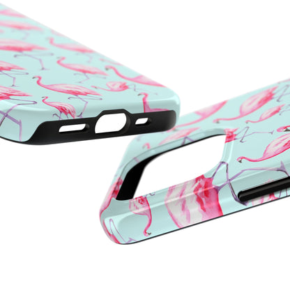 Pink Flamingos Watercolor Illustrated Tossed Pattern Blue Phone Case | Various Models