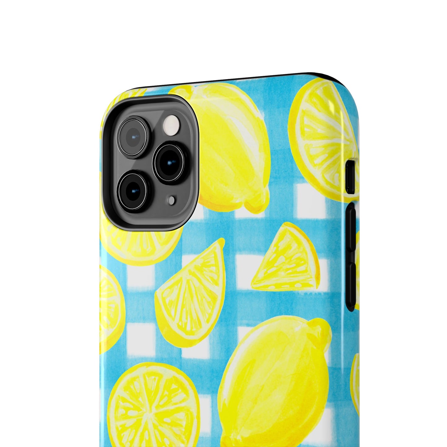 Yellow Lemons & Turquoise Gingham Watercolor Illustrated Tough Phone Case | Various Models Available