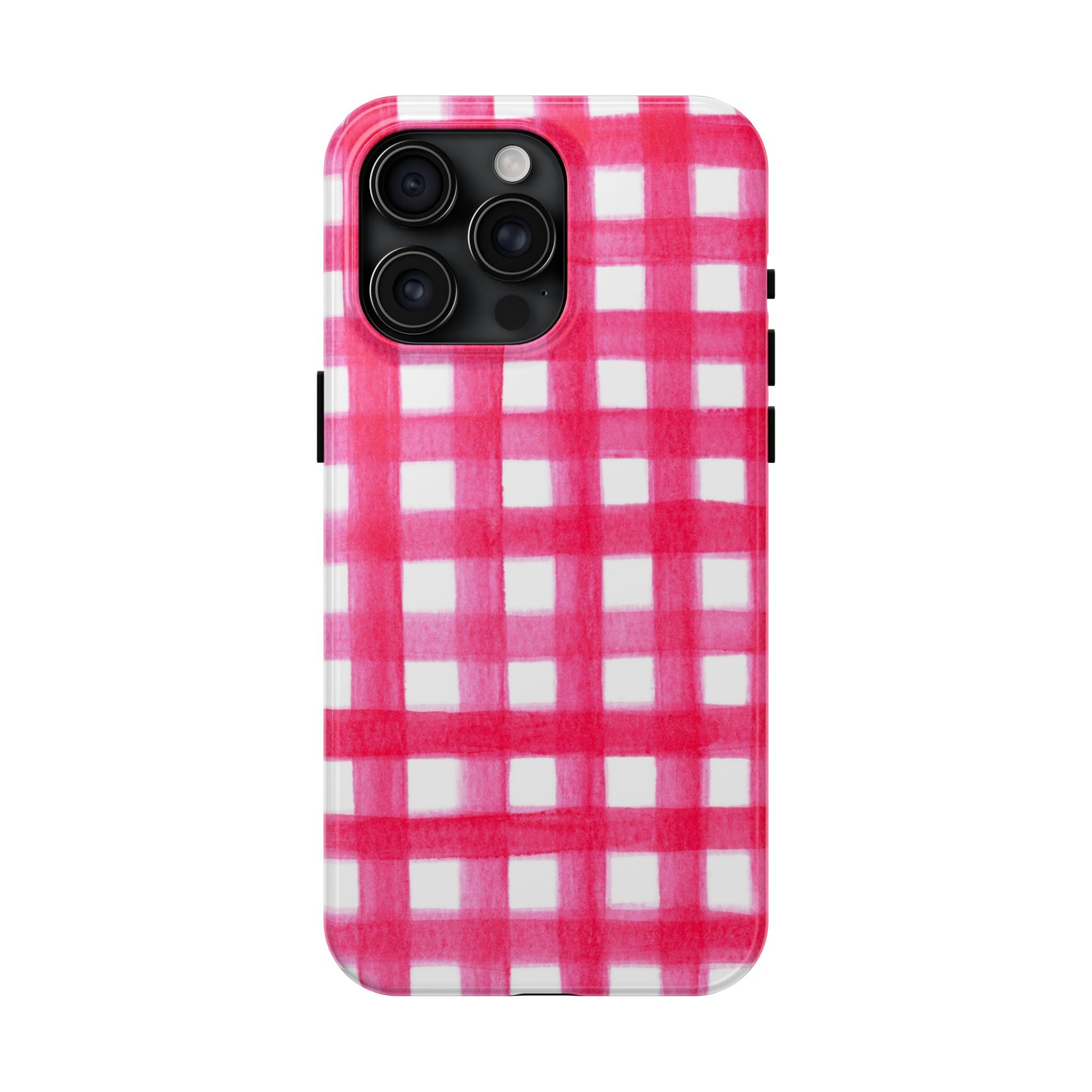 Hot Pink Gingham Watercolor Preppy Tough Phone Case | Various models iPhone 15 Pro Max