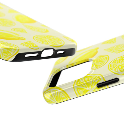 Bright Yellow Lemons Watercolor Illustrated Tossed Pattern Pale Yellow Tough Phone Case | Various Models