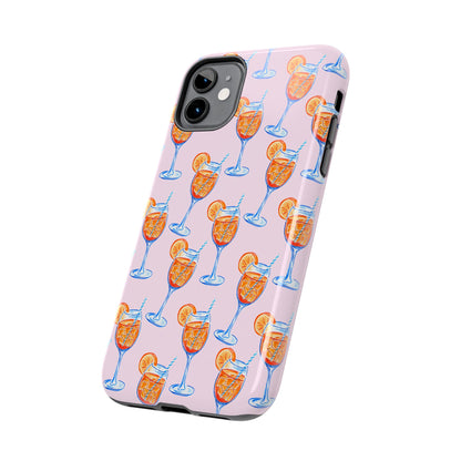 Orange & Blue Aperol Spritz Watercolor Patterned Blush Pink Tough Phone Case | Various Models