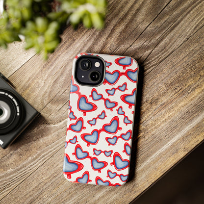 Red, White, & Blue Heart Shaped Watercolor Sunglasses Tossed Pattern Tough Phone Cases