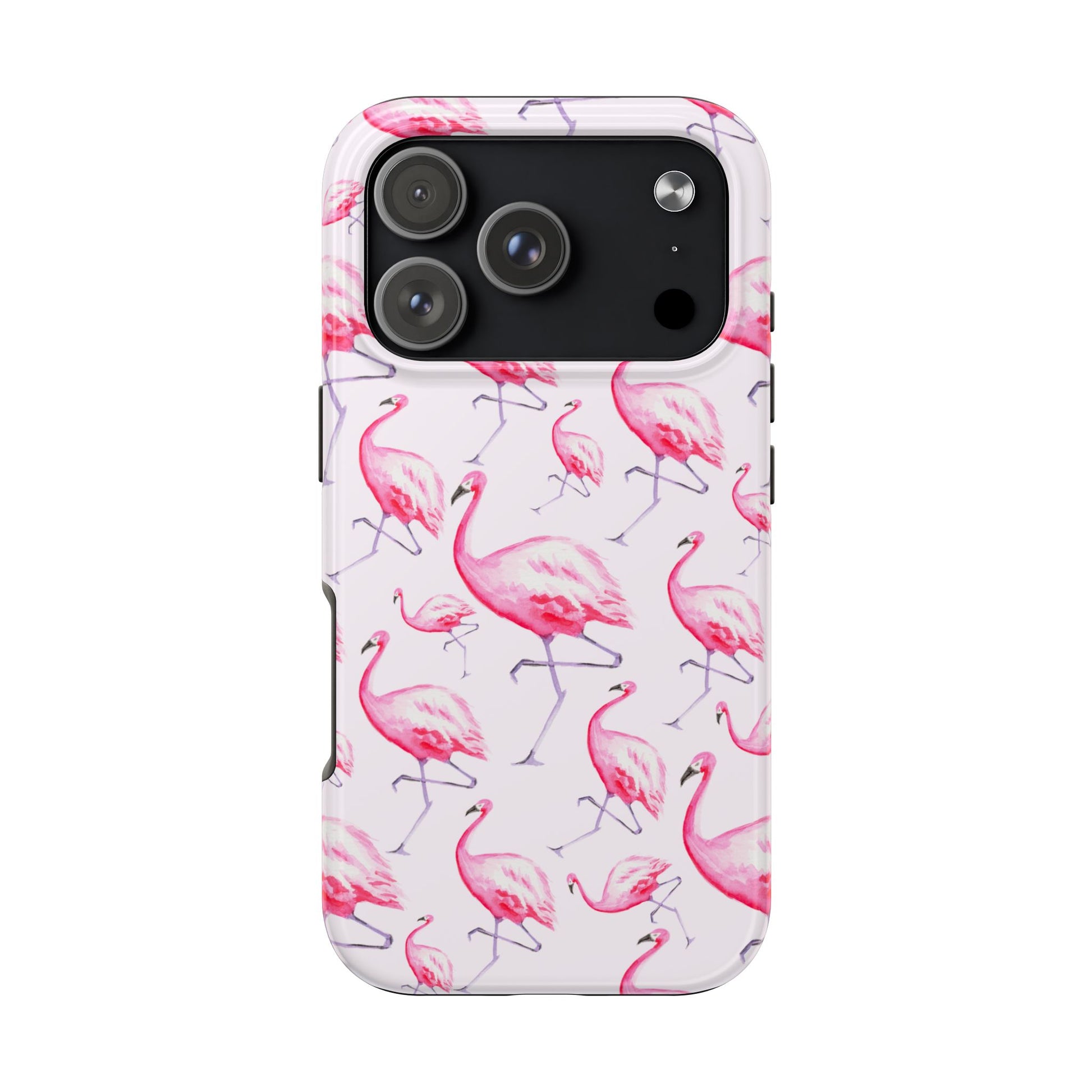 Pink Flamingos Watercolor Illustrated Tossed Pattern Blush Phone Case | Various Models iPhone 17 Pro