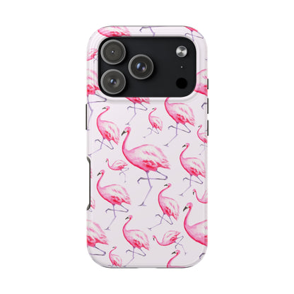 Pink Flamingos Watercolor Illustrated Tossed Pattern Blush Phone Case | Various Models iPhone 17 Pro
