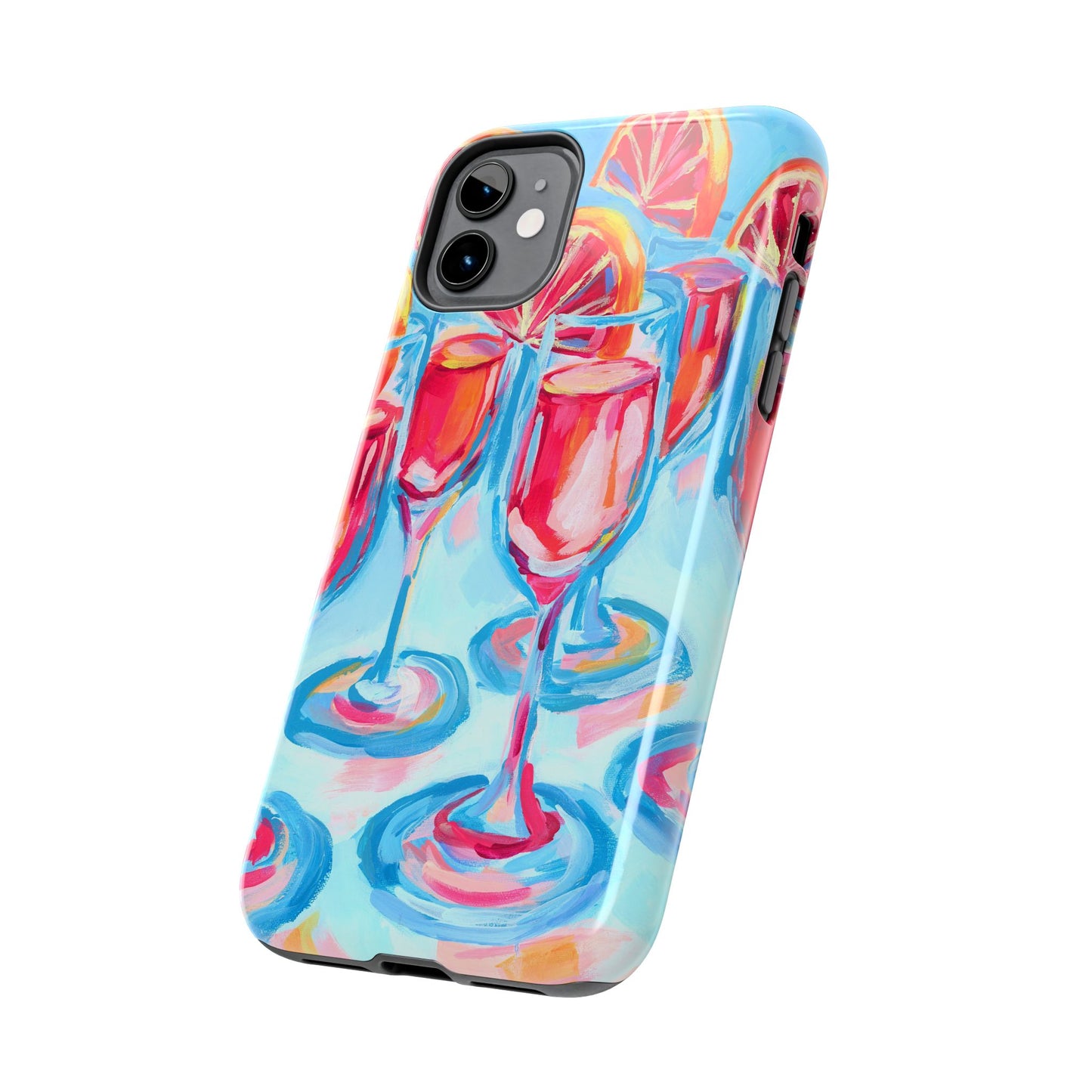 Pink Blood Orange Mimosas Blue Champagne Flute Acrylic Tough Phone Case | Various Models Available