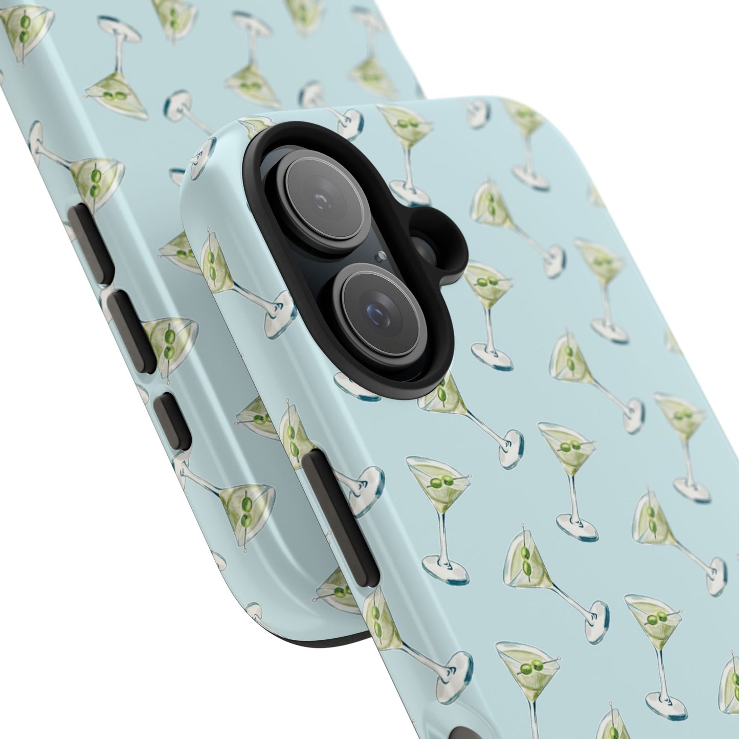 Blue Mini Martini Watercolor Illustrated Tossed Pattern Tough Phone Case | Various Models Available